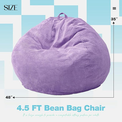 Hobestluk 4.5FT Bean Bag Chair Giant Bean Bag Chair with Filler Included Adult Bean Bag Chairs with Removable Cover for Bedroom Living Room - (Jumbo, Purple)