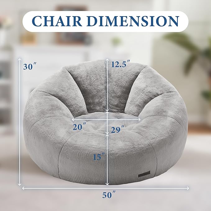 Hobestluk Bean Bag Chairs Large Bean Bag Couch for Adults Stuffed Sofa Chair Comfy Giant Bean Bag Chair with Spacious Design for Reading, Playing or Relaxing (Grey)
