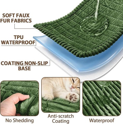 FUANGUI 2 Pack Waterproof Couch Cover for Dogs Pets Sofa Protector | Non-Slip Washable Fuzzy Soft Sofa Slipcover for 2 PCS L Shaped Sofa Pet Friendly, 27.6" x 59.1"+27.6" x 70.9",Dark Green