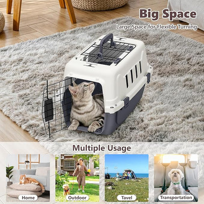 Athena Collection 18" Hard-Sided Travel Pet Carrier for Small Dogs and Cats | Plastic Dog Carriers with 2-Door Top & Front Load & Ventilation & Security Lock, Cat Dog Carrier for Pet, up to 10lbs, Grey
