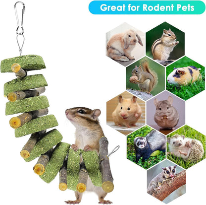 ERKOON Bunny Chew Toys, Rabbit Chew Toys for Teeth Grinding, Improve Dental Health, 100% Natural Apple Wood Timothy Grass Cake Treats for Rabbits Guinea Pigs Chinchillas Bunnies Hamsters (9 Pcs)