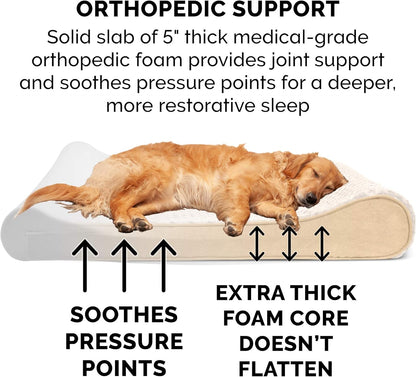 Furhaven Orthopedic Dog Bed for Large/Medium Dogs w/ Removable Washable Cover, For Dogs Up to 38 lbs - Ultra Plush Faux Fur & Suede Luxe Lounger Contour Mattress - Cream, Large