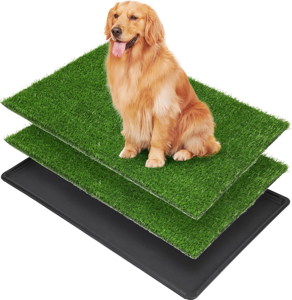 LOOBANI Dog Grass Pad with Tray Large - Dog Litter Box Indoor Potty for Apartment and Patio Training, with 2 Packs Grass Pee Pads for Replacement(Tray Potty 41 * 26.8inch)