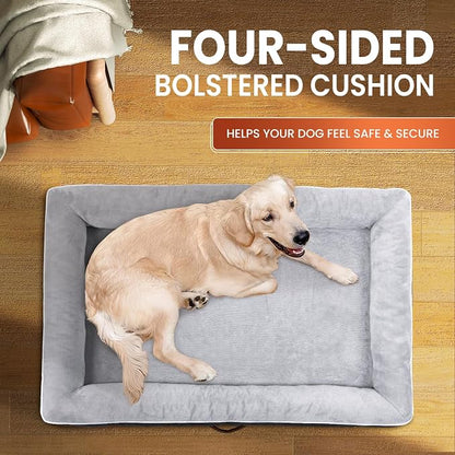 Upvilla Orthopedic Dog Bed XL, Four-Sided Dog Sofa, Washable Cover, Gray | Removable Waterproof Dog Bed Cover, Egg-Crate Orthopedic Foam, Built-In Carry Handle, Indoor Large Pet Beds, Cat Beds