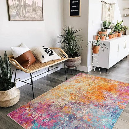 Lahome Modern Abstract Area Rug - 4x6 Colorful Living Room Rug Soft Bedroom Rug Washable Entryway Mat, Rainbow Non Slip Indoor Floor Throw Carpet for Basement Apartment Playroom Office