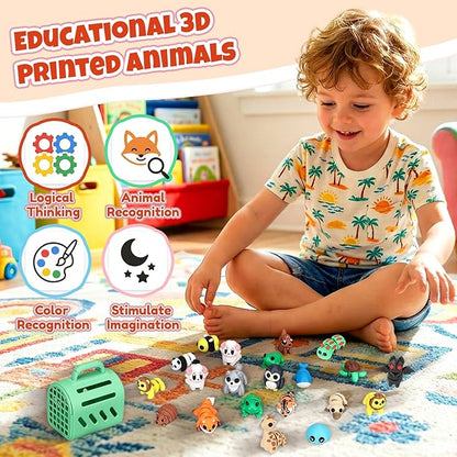 20 PCS 3D Printed Animals, Mini 3D Printed Animal Figurines with Cage, Flexible Articulated Fidget Toys for Desk Decor, Party Favors, Goodie Bag Stuffers, Classroom Rewards