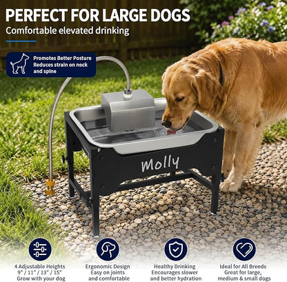 BWOGUE 3 Gal Automatic Dog Water Dispenser, Elevated Outdoor Bowl for Dogs | Automatic Water Dispenser for Dogs, Stainless Steel Pet Waterer, 9/11/13/15 in Stand, Float Valve, Big Dogs Pets Livestock