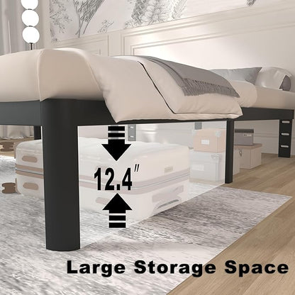 ITIMIDI 14 Inch Queen Bed Frame, Heavy Duty Metal Platform Bed Frame Queen Size, Safety Design with Rounded Corner Legs and DIY Headboard, High Load-Bearing, Noise Free, No Box Spring Needed, Black