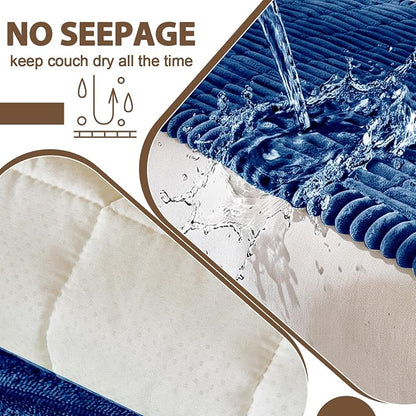 FUANGUI 2 Pack Waterproof Couch Cover for Dogs Pets Sofa Protector | Non-Slip Washable Fuzzy Soft Sofa Slipcover for 2 PCS L Shaped Sofa Pet Friendly, 27.6" x 70.9"+27.6" x 82.7", Navy Blue