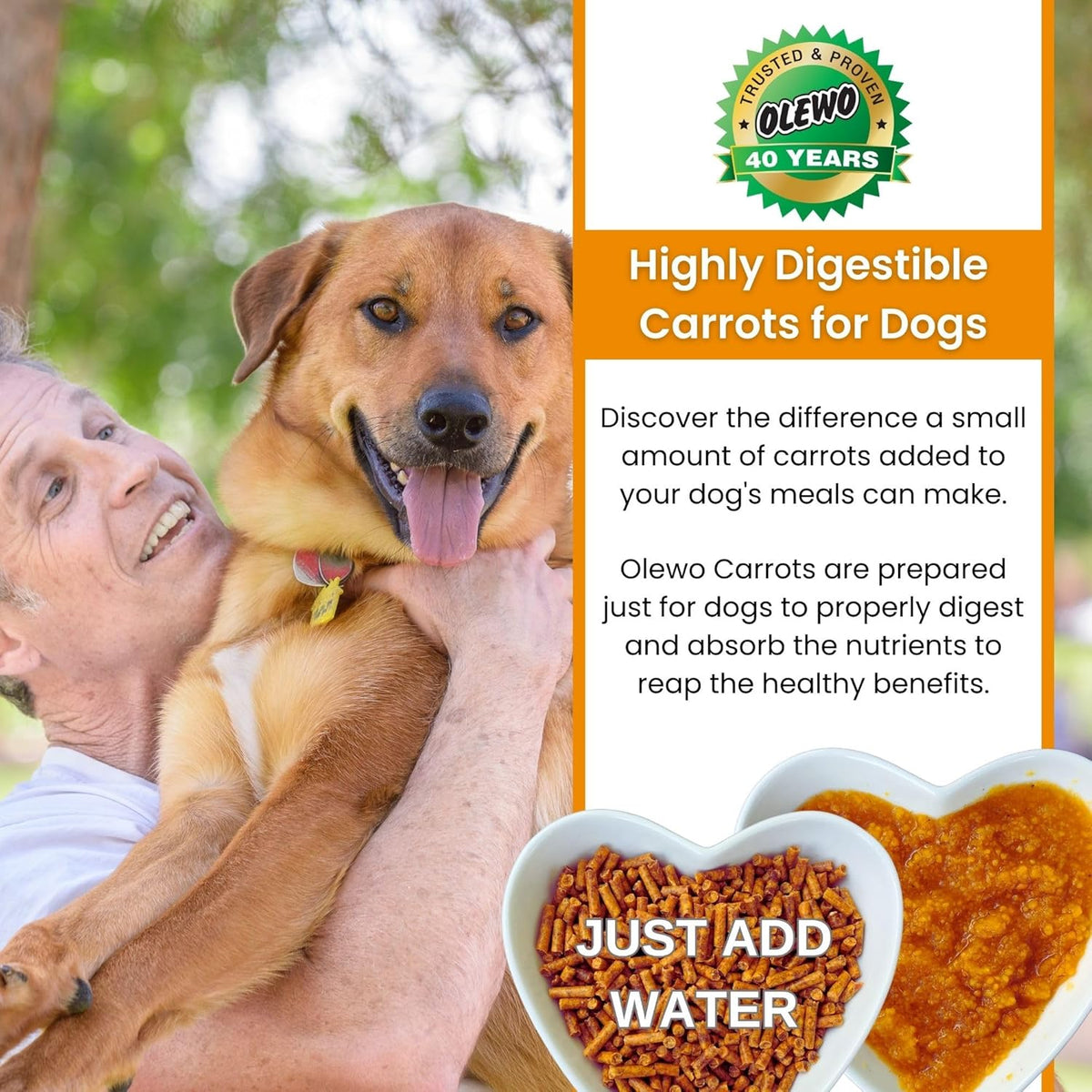 Olewo Original Carrots for Dogs – Fiber for Perfect Poop, Dehydrated Dog Food Toppers for Picky Eaters, Natural Skin & Coat Support, Multivitamin, Probiotics for Digestive & Gut Health, 2.2 lbs