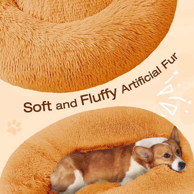 JOLLYVOGUE Dog & Cat Bed, Calming Anti-Anxiety Pet Bed for Small Dogs, Fluffy Donut Cushion for Small and Medium Pets (20")