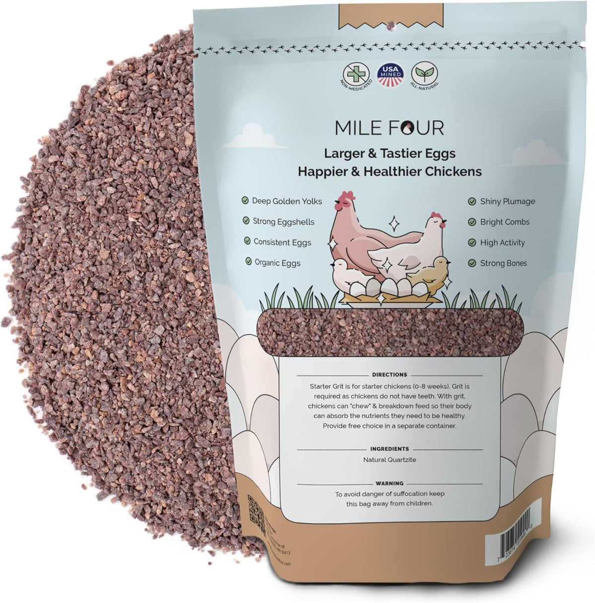 Chick Grit for Baby Chicks - Chickens Age 0-8 Weeks, 100% Natural Mineral Chick Grit Quartzite, Poultry Grit Digestive Aid, USA Mined, 4 lbs