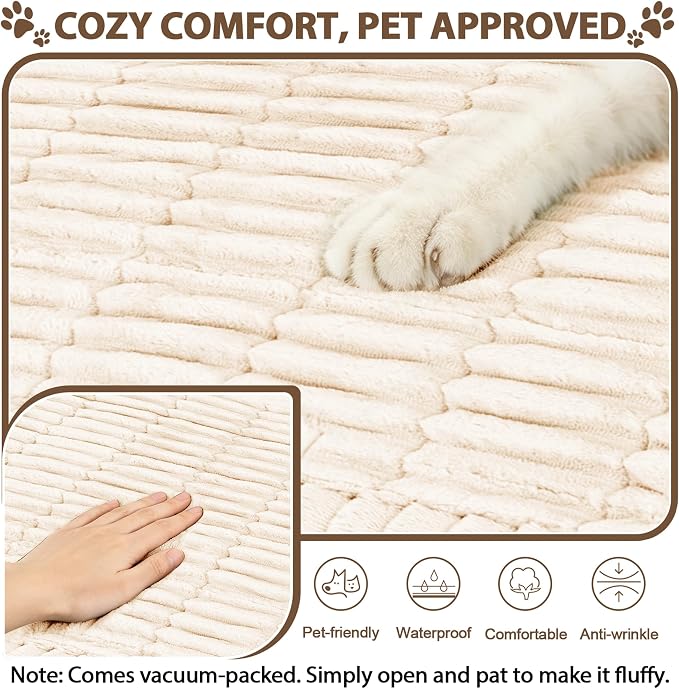 FUANGUI 2 Pack Waterproof Couch Cover for Dogs Pets Sofa Protector | Non-Slip Washable Fuzzy Soft Sofa Slipcover for 2 PCS L Shaped Sofa Pet Friendly, 27.6" x 70.9"+27.6" x 82.7", Beige