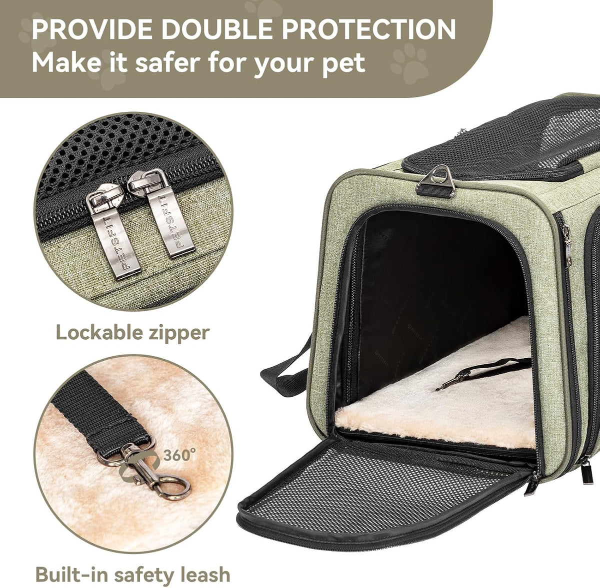 Petsfit Expandable Cat Carrier Dog Carrier, Soft-Sided Portable Pet Travel Carrier, Removable Soft Plush mat and Pockets, Locking Safety Zippers, 19x12x12 Inches