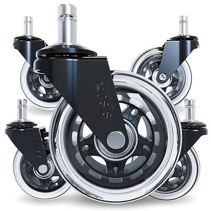 The Office Oasis Original Rollerblade Office Chair Wheels (As Seen On PBS) - Incredibly Smooth & Quiet Casters - Safe for Hardwood Floors & Carpet - Easy Installation with Universal Fit - Set of 5