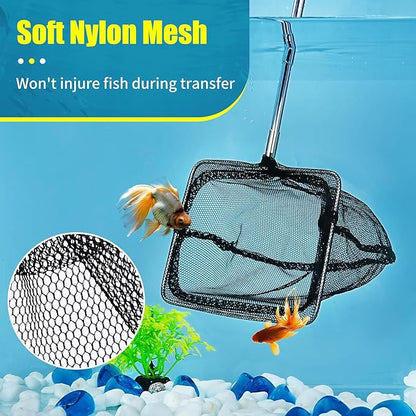 AQUANEAT Aquarium Net with Extendable Long Handle, Adjustable Wastes Skimming Cleaning Tools for Fish Tanks, 3 inch
