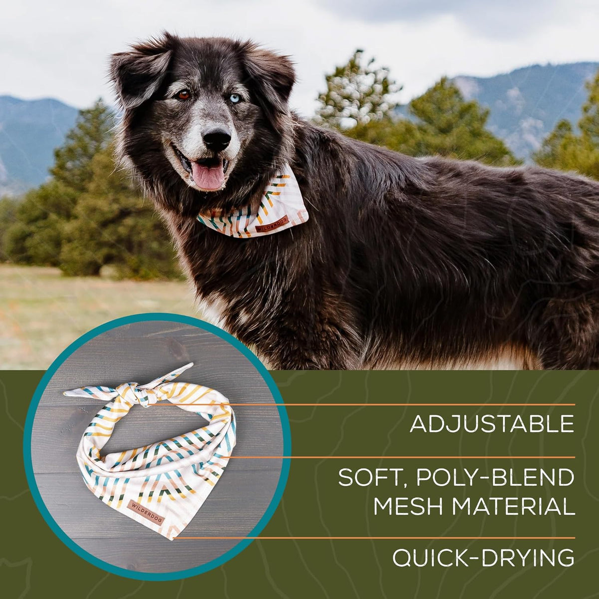 Wilderdog Dog Bandana with Lightweight Quick Drying Poly-Blend Mesh Material in Olive