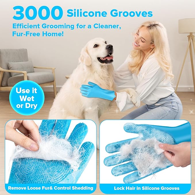 6PCS Pet Grooming Kit for Dogs,Cats and Horses | Dog Washing Gloves | Dog Bath Brush | Dog Bath Gloves | Dog Shampoo Brush | Pet Grooming Gloves | Dog Bath Supplies (Light Blue)