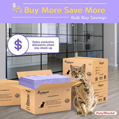PetsWorld Universal Fit Cat Pad Refills for Litter Box, Unscented, Odor Control, Pack of 100