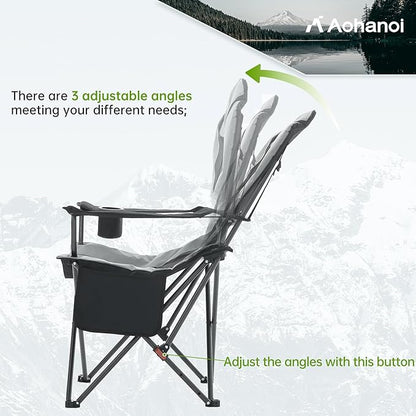 Aohanoi Camping Chairs, Portable Camp Chairs for Heavy People with Adjustable Angled Backrest, Outdoor Folding Camping Chairs for Outside Supports up to 350lbs, Carry Bag Included
