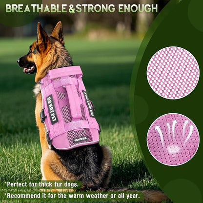 Tactical Molle Vest Mesh Dog Harness with 10 Removale Pet Patches | Breathable Service Dog harness with Double Soft Padded Handle for Large Dog, Reflective Military Pet Vest for Walk Hiking