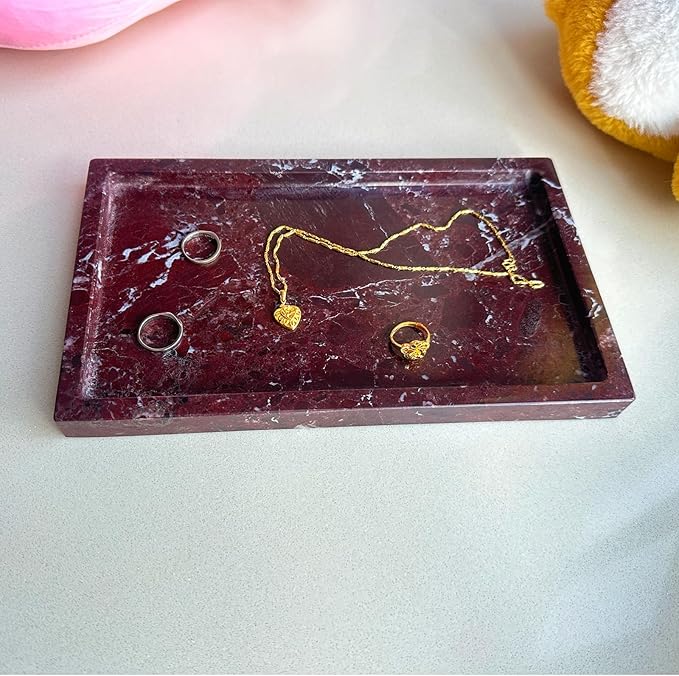 Natural Red Marble Vanity Tray, 9.8"x5.9" Genuine Marble Tray for Bathroom/Kitchen/Dresser (Rosso Levanto)