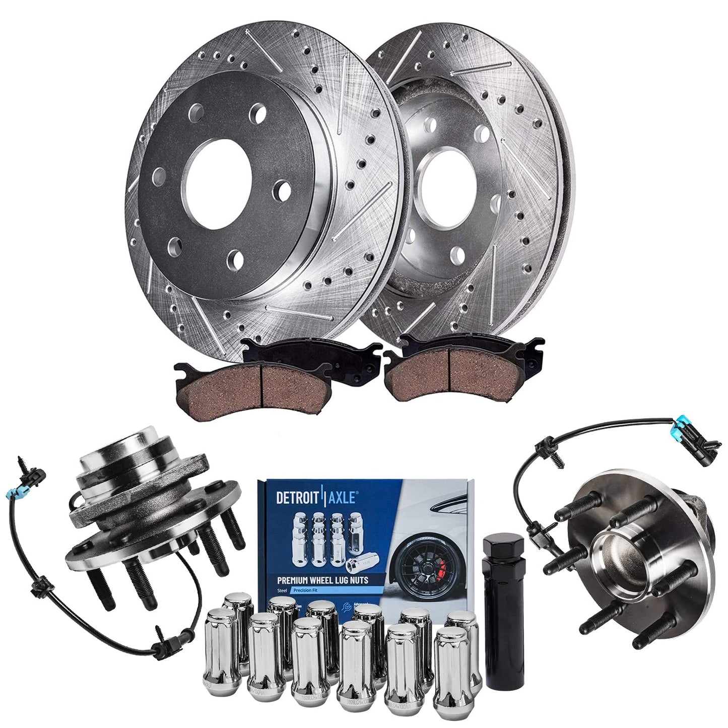 Detroit Axle - 2WD Front Wheel Bearing Hubs Brake Kit for Chevrolet Silverado Avalanche Express Suburban 1500 GMC Safari Yukon,