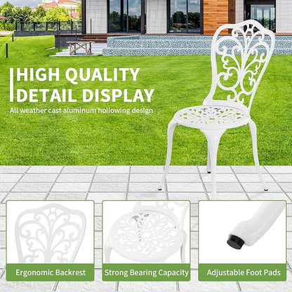 Withniture Patio Bistro Set 3 Piece Outdoor, All Weather Patio Furniture Bistro Table and Chairs Set of 2, Cast Alumium Bistro Table Set with Umbrella Hole for Garden Porch (Butterfly, White)