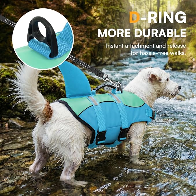 Shark Dog Life Jacket, Dog Life Vests for Boating, High Buoyant Pet Life Vest for Swimming, Adjustable Easy On Pet Life Jackets for Small, Medium, Large Dogs (Pool Blue,XS)