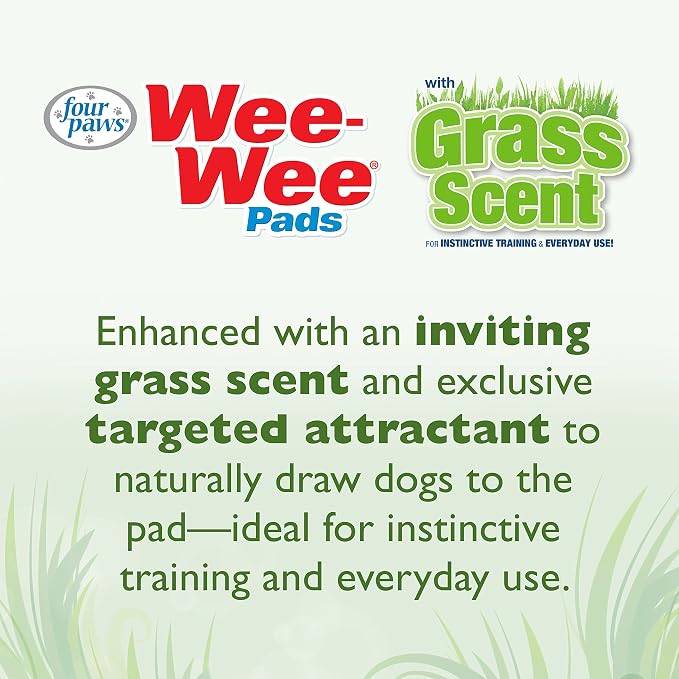 Four Paws Wee-Wee Ultimate Attractant Grass Scented Pee Pads for Dogs & Puppies, Leak-Proof Dog Housebreaking Instinctive Potty Training Floor Protection, 22" x 23", 10 Count (Pack of 12)