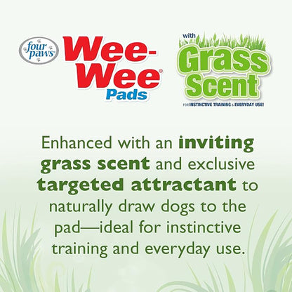 Four Paws Wee-Wee Ultimate Attractant Grass Scented Pee Pads for Dogs & Puppies, Leak-Proof Dog Housebreaking Instinctive Potty Training Floor Protection, 22" x 23", 10 Count (Pack of 12)