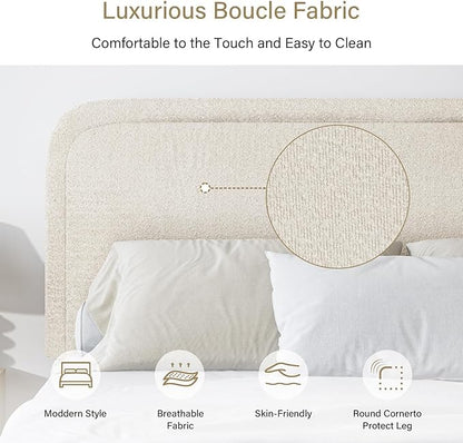 BarnFurin Full Size Bed Frame with Headboard, Cloud Boucle Upholstered Platform Bed Frame, Modern Style, Soft Rounded Corners, No Box Spring Required, Easy Assembly, Cream
