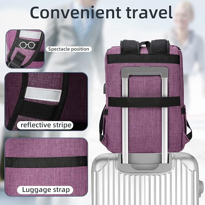 YALUNDISI Vintage Backpack Travel Laptop Backpack with usb Charging Port for Women & Men College Backpack Fits 15.6 Inch Laptop Purple