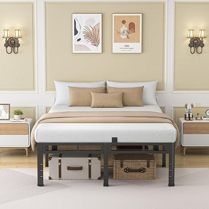 NKZ 24 Inch Queen Size Bed Frame, Metal Bed Frame & Box Spring 2 in 1 Platform with Round Corner Legs, 4000Lbs Heavy Duty Metal Frame, Mattress Slide Stopper, Headboard Hole, Noise-Free, Easy Assembly