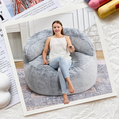 Hobestluk Bean Bag Chair Giant Bean Bag Chairs for Adults Big Bean Bag Chair with Memory Foam Filler Adults Large Beanbag with Faux Fur Cover for Bedroom (Plush Grey,Oversize)
