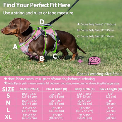 Escape Proof Dog Harness, Dachshund Harness, Reflective Dog Harness with Handle, Durable,Adjustable Vest for Small Medium Large Dogs Walking, Training, and Running Gear (Pink,XL)
