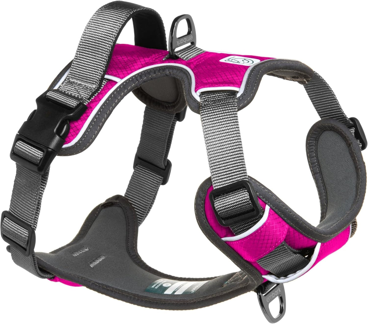 Embark Adventure Dog Harness, Reflective Trim No Pull Dog Harness for Large Dogs - Military Grade Nylon, Front Clip with Gel Lined Handle.