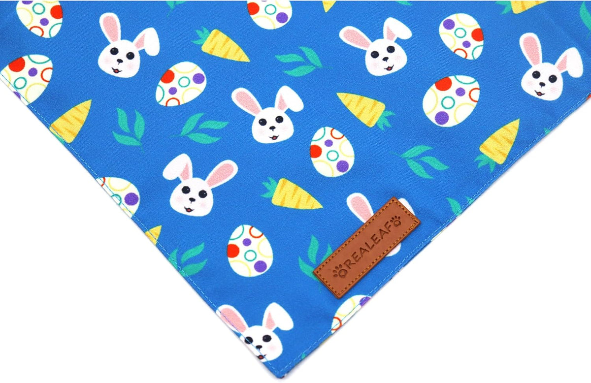 Realeaf Easter Dog Bandanas 2 Pack, Reversible Bunny Carrot and Easter Eggs Pet Scarf for Boy and Girl, Premium Durable Fabric, Holiday Bandana for Large and X-Large Dogs (X-Large)