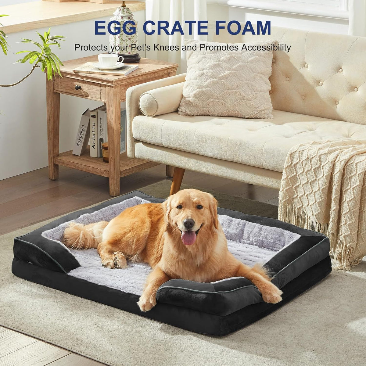 FURTIME Orthopedic Dog Bed for Small Dogs - Washable Dog Sofa Beds Small, Supportive Foam Pet Couch Bed with Removable Washable Cover, Waterproof Lining and Nonskid Bottom, Black