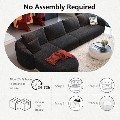 138.6" Modular Sectional Couches Luxury Modern Curved Back Sofa,Minimalist Comfy L-Shape Boneless Cloud Couch for Living Room Apartment,(Left Facing Chaise,Black)