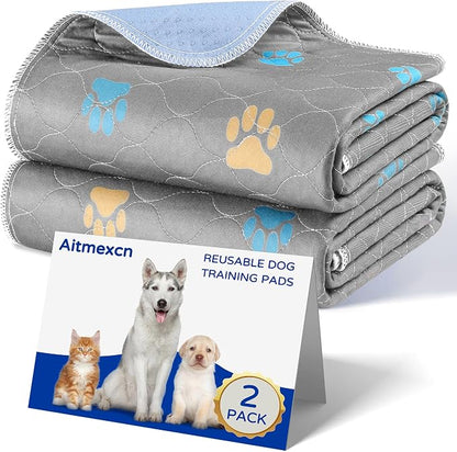 Aitmexcn Washable Pee Pads for Dogs, 2 Reusable Puppy Pads, 32'' x 36'' | Highly Absorbent, Waterproof Layer, Machine Washable, Non-Slip Bottom, For Puppy Training and Crates