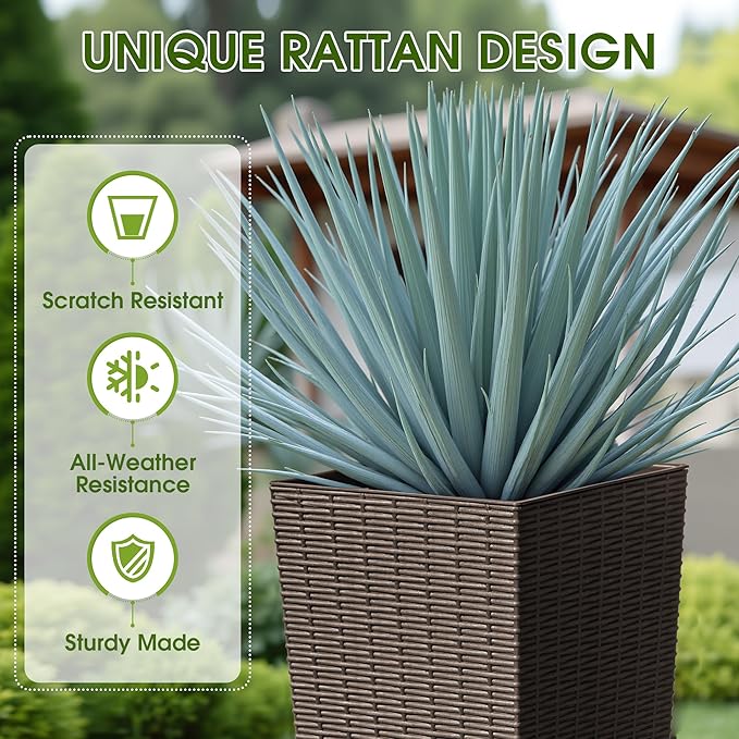Devoko Resin Tall Planters for Outdoor Plants Set of 2, Large Taper Outdoor Planter Pots with 4 Drainage Holes, Flower Pots Modern Decor for Porch, Patio, Backyard, Home Garden (Brown, 32")