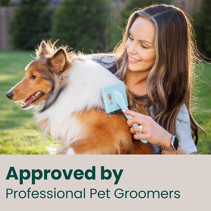 Pet Slicker Brush With Soft Massage Grooming Stainless Steel Pins - For Dematting, Shedding Fur, and Undercoat - Ideal Gift for Professional Pet Groomers - Long Slicker Brush (Blue, Curved Large)