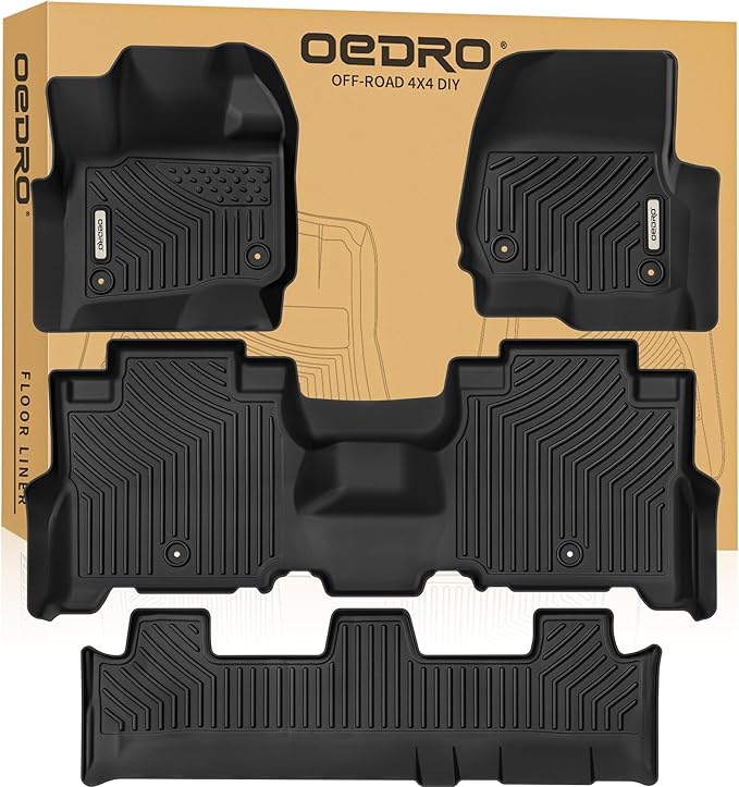 OEDRO Floor Mats Fit for Ford Expedition/Expedition Max 2025-2018 with 2nd Row Bench Seat,All Weather Expedition Car Mat Includes 1st and 2nd 3rd Row Floor Liners, Black