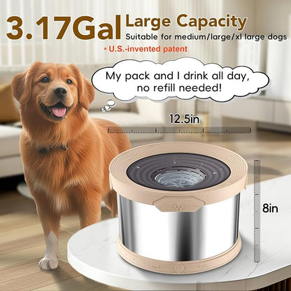 UPSKY 12L Dog Water Bowl No Spill Stainless Steel for Slow Drinking Beige | Large Capacity, Spill-proof, Non-slip Design, Durable, For Large Dogs, Messy Drinkers & Multi-pet Homes, Outdoor / Indoor