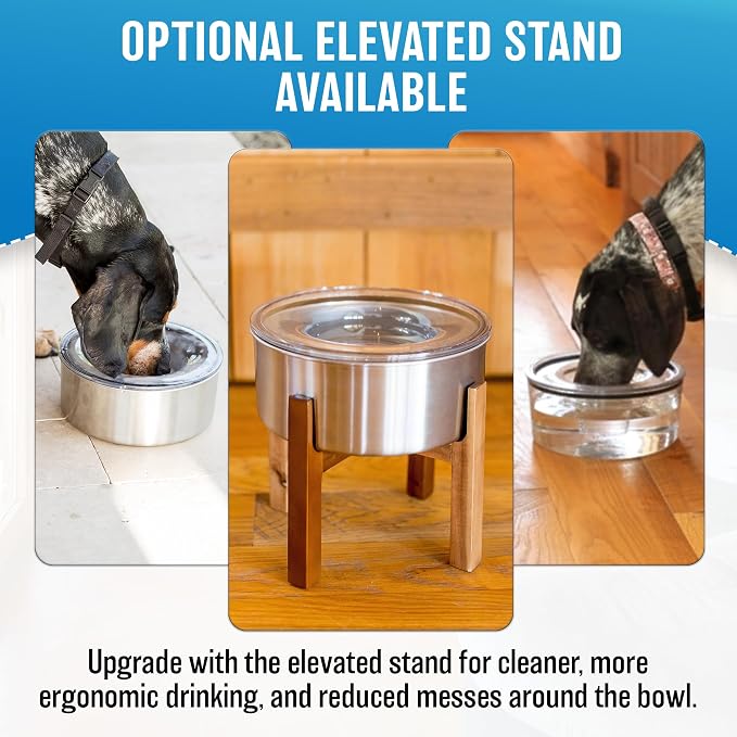 Stainless Steel Dripless Water Bowl with Tritan Plastic Lid – Holds 1 Gal, Reduces Spills & Trails Up to 85%+, Water Bowl for Large Breed Dogs (51-85 lbs), The Original Slobber Stopper