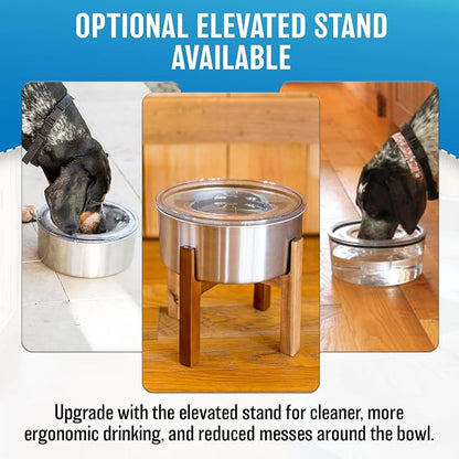 Stainless Steel Dripless Water Bowl with Tritan Plastic Lid – Holds 1 Gal, Reduces Spills & Trails Up to 85%+, Water Bowl for Large Breed Dogs (51-85 lbs), The Original Slobber Stopper