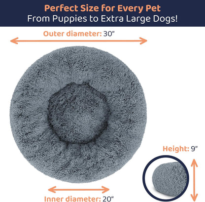 Donut Dog Bed - Premium Comfort for Anxiety Relief - Fluffy & Calming Design with Ultra-Plush Support | Cozy Round Dog Bed with Super Soft Circle Style (Size M Dark Grey)