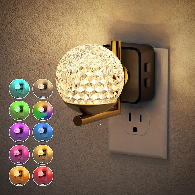 JandCase LED Night Light, 3000K Warm White & RGB Color Changing Night Lights Plug into Wall, Dusk to Dawn Light Sensor, 180° Rotatable Plug in Nightlights for Bathroom, Bedroom, Hallway