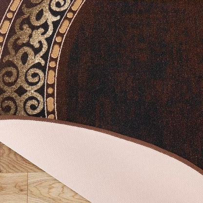 Antep Rugs Alfombras Bordered Modern 5x7 Non-Slip (Non-Skid) Low Pile Rubber Backing Indoor Area Rug (Brown, 5' x 7' Oval)